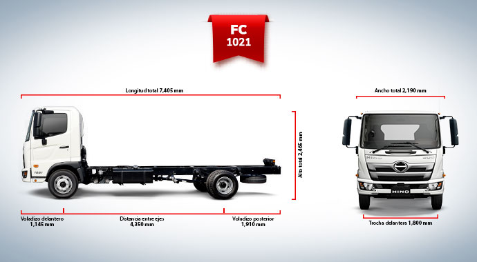 Dimensiones camión grúa Hino FC 1021