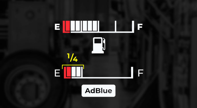 Panel de instrumentos del camión Hino indicando el nivel de AdBlue